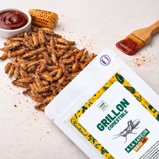 Grillons comestibles saveur BBQ présentés en sachet