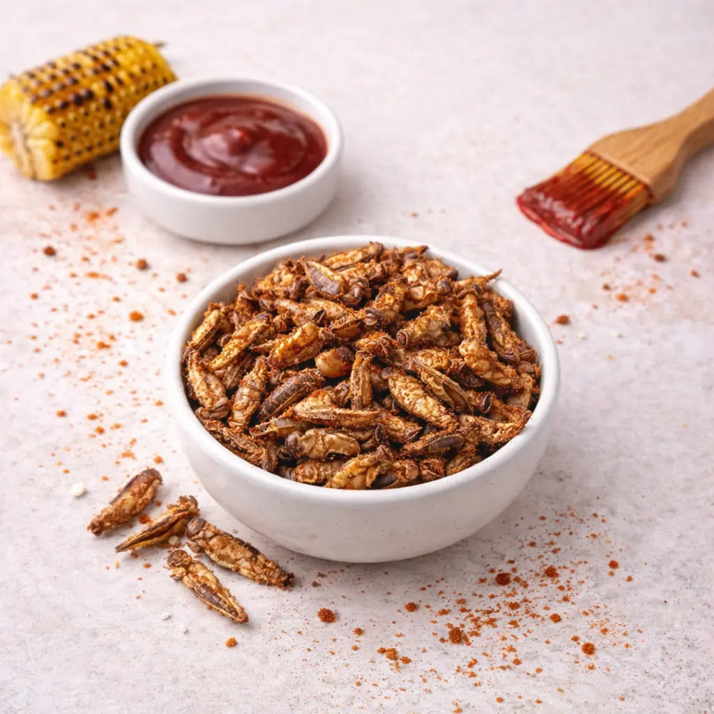Criquets comestibles saveur BBQ servis à l’apéritif