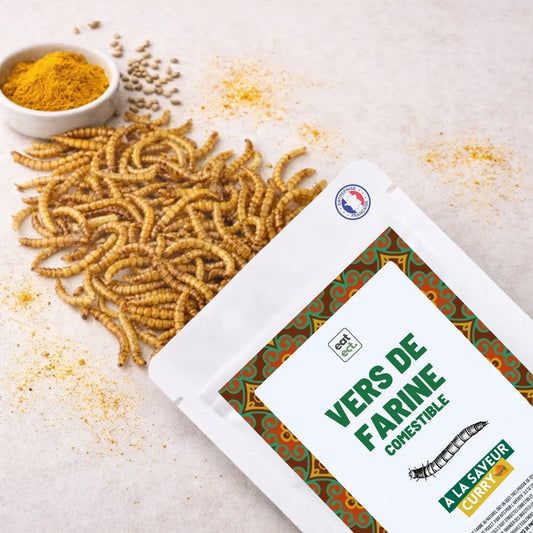 Vers comestibles saveur curry présentés en sachet